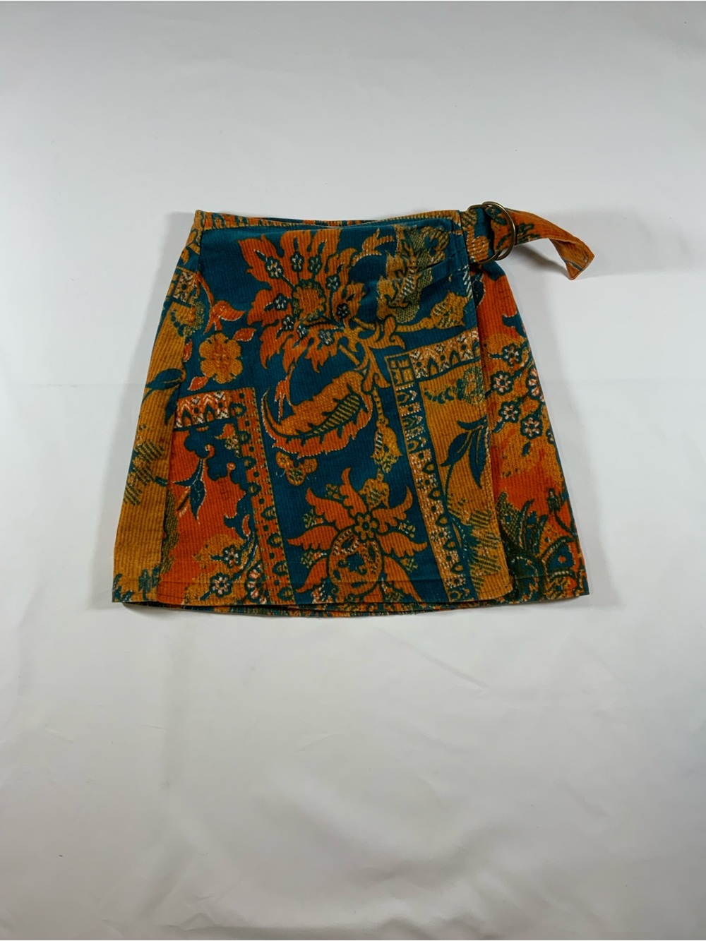 Urban Outfitters Orange & Teal Floral A-Line Tie Skirt